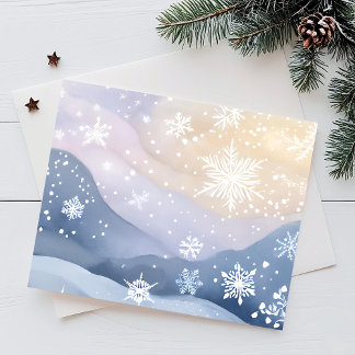 Cartes Pour Fêtes Annuelles Pastel Snowfall Hills | Aquarelle jolie