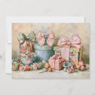 Cartes Pour Fêtes Annuelles Pastel Vintage Présente des Bonbons Noël 