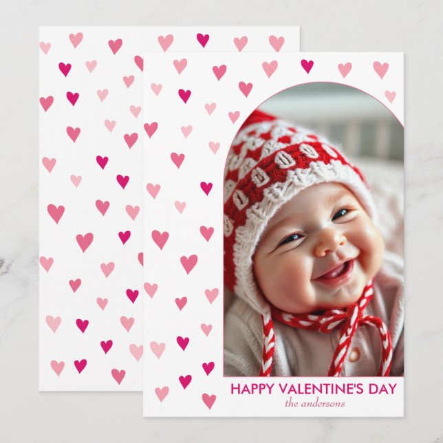 Cartes Pour Fêtes Annuelles Patern de coeurs roses, arche photo Saint Valentin (Devant / Derrière)