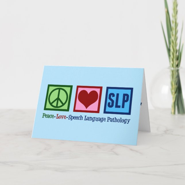 Cartes Pour Fêtes Annuelles Pathologie du langage vocal Paix Amour SLP Bleu (Devant)