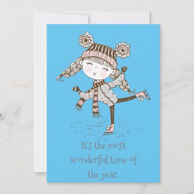 Cartes Pour Fêtes Annuelles Patinage de filles Whimsical (Devant)