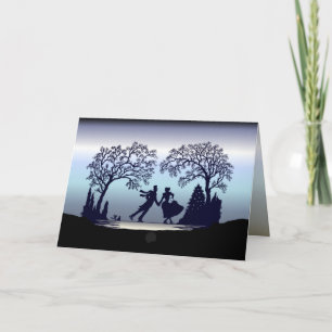 Cartes Pour Fêtes Annuelles Patinage de glace en parc - silhouette