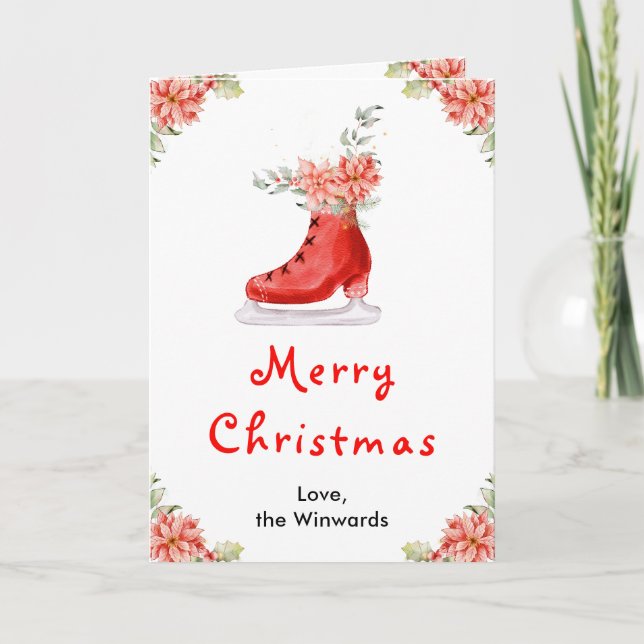 Cartes Pour Fêtes Annuelles Patinage floral sur glace Rouge Joyeux Noël (Devant)