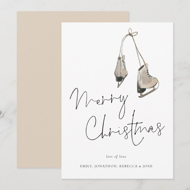 Cartes Pour Fêtes Annuelles Patinage moderne sur glace Joyeux Noël (Devant / Derrière)