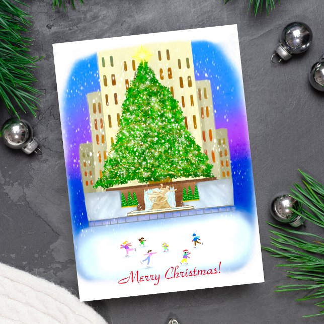 Cartes Pour Fêtes Annuelles Patinage Sur Glace Au Rockefeller Center (A New York Christmas Card that will leave your family and friends with twinkling spirits.)