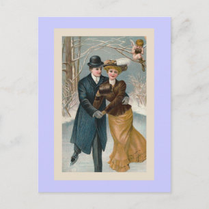 Cartes Pour Fêtes Annuelles "Patinage sur glace de Noël" Vintage