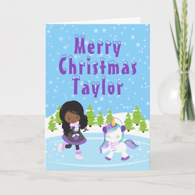 Cartes Pour Fêtes Annuelles Patinage sur glace Fille Africaine Américaine Joye (Devant)