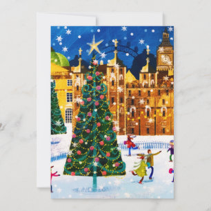Cartes Pour Fêtes Annuelles Patinage sur glace hiver de Noël rose or