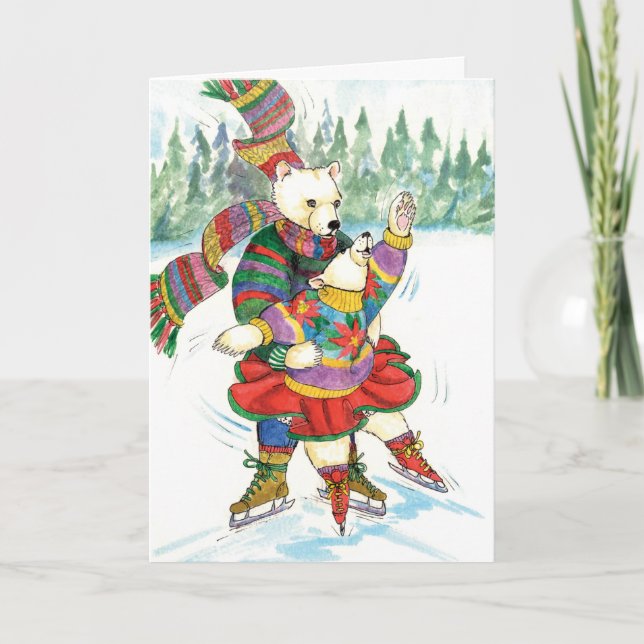 Cartes Pour Fêtes Annuelles Patinage sur glace Ours polaires (Devant)