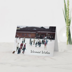 Cartes Pour Fêtes Annuelles Patinage sur glace, patinoire rétro personnes hive