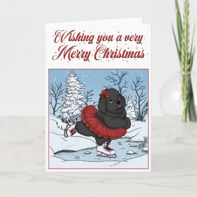 Cartes Pour Fêtes Annuelles Patinage sur glace Terre-Neuve Chien chiot Joyeux  (Devant)