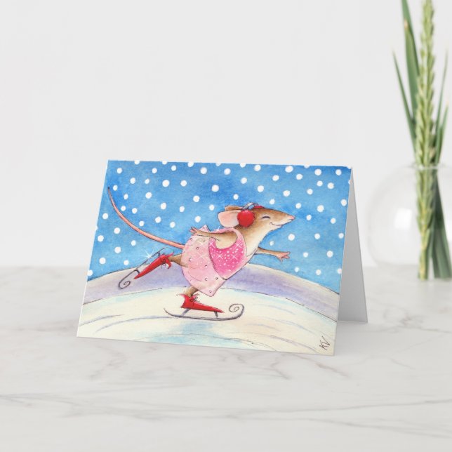 Cartes Pour Fêtes Annuelles Patineur artistique de souris (Devant)