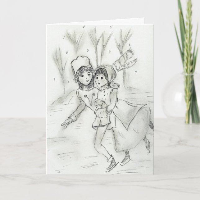 Cartes Pour Fêtes Annuelles Patineurs à l'ancienne (Devant)