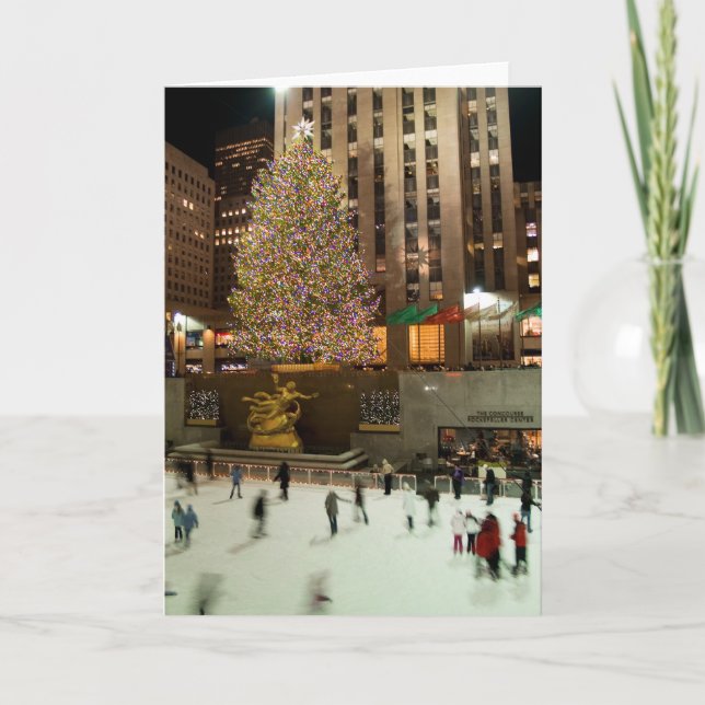 Cartes Pour Fêtes Annuelles Patineurs d'arbre de Noël (Devant)