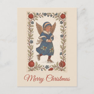 Cartes Pour Fêtes Annuelles Patineuse ange de Noël traditionnel rétro floral
