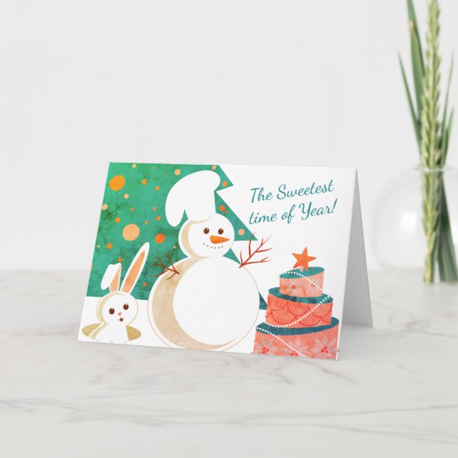 Cartes Pour Fêtes Annuelles pâtisserie bonhomme de neige chef boulangerie pâti (Devant)