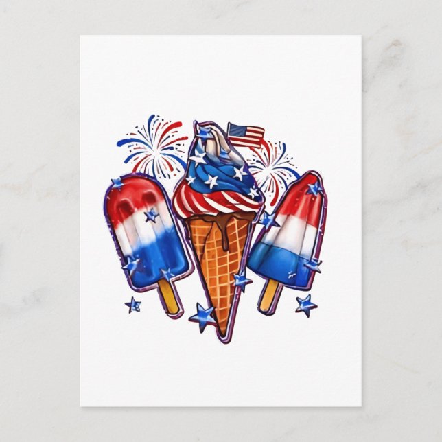 Cartes Pour Fêtes Annuelles Patriotic Popsicles Crème de glace 4 juillet (Devant)