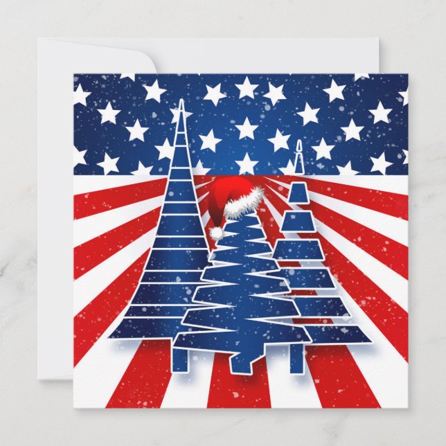 Cartes Pour Fêtes Annuelles Patriotique Arbres de Noël Famille Message de vaca (Devant)