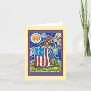 CARTES POUR FÊTES ANNUELLES PATRIOTIQUE DRAPEAU POIGNET CHIEN SOURIS CHAT, FUN