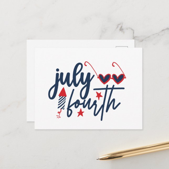 Cartes Pour Fêtes Annuelles Patriotique Juillet Quatrième mot art (Devant/Arrière en situation)