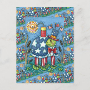 CARTES POUR FÊTES ANNUELLES PATRIOTIQUE ONCLE SAM TURTLE, FUNNY FIRECRACKER MÊ
