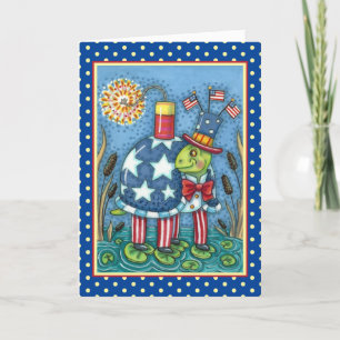 CARTES POUR FÊTES ANNUELLES PATRIOTIQUE ONCLE SAM TURTLE, FUNNY FIRECRACKER MÊ