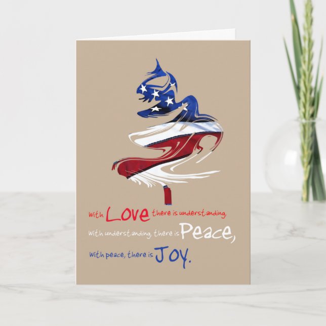 Cartes Pour Fêtes Annuelles Patriotique sapin de Noël Aimer la paix Joie (Devant)