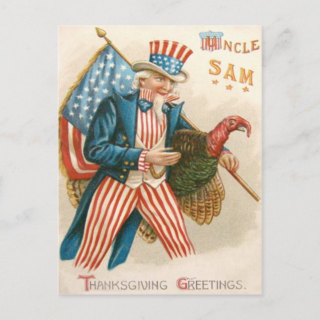 Cartes Pour Fêtes Annuelles Patriotique Thanksgiving Oncle Sam Turquie US Drap (Devant)
