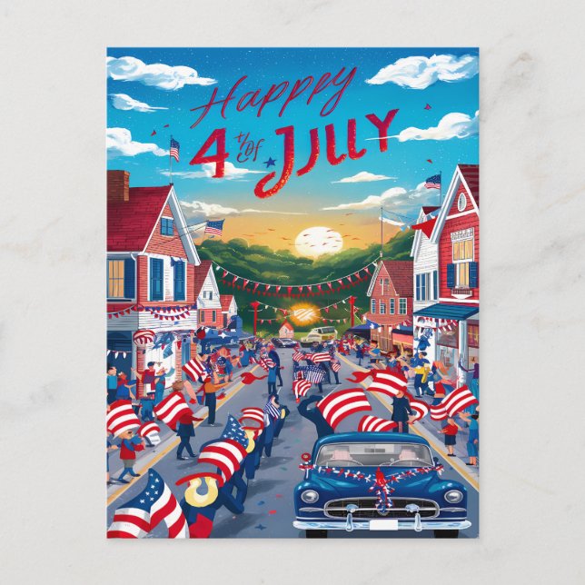 Cartes Pour Fêtes Annuelles Patriotisme en mouvement : Les drapeaux américains (Devant)