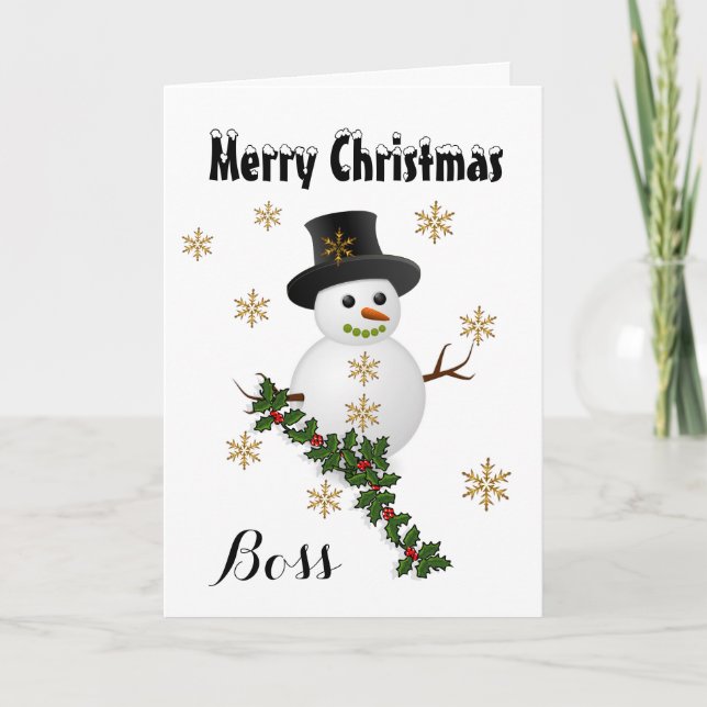 Cartes Pour Fêtes Annuelles Patron - Joyeux Noël - bonhomme de neige/houx (Devant)