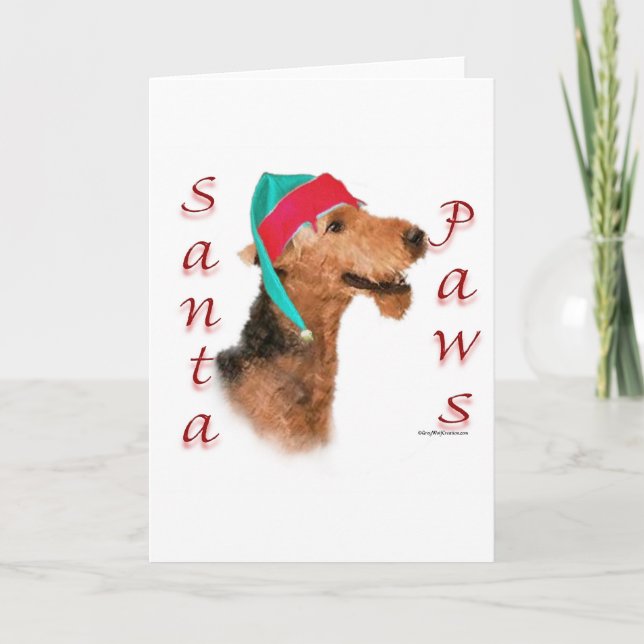 Cartes Pour Fêtes Annuelles Pattes d'Airedale Terrier Père Noël (Devant)