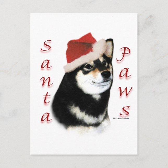 Cartes Pour Fêtes Annuelles Pattes noires de Shiba Inu Père Noël (Devant)