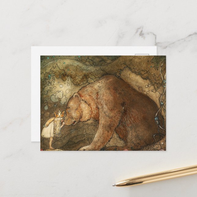 Cartes Pour Fêtes Annuelles Pauvre petite ours par John Bauer (Devant/Arrière en situation)
