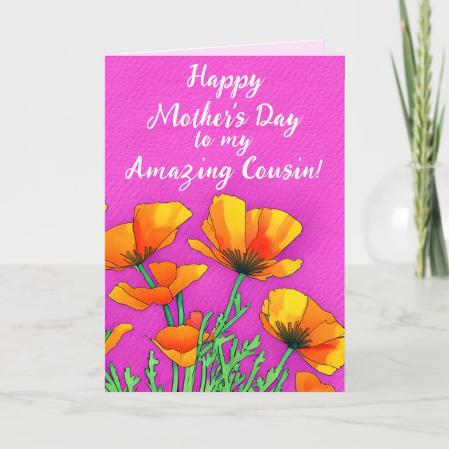 Cartes Pour Fêtes Annuelles Pavot Cousin Personnalisé Fête des mères rose vif (Devant)