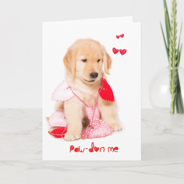 Cartes Pour Fêtes Annuelles Pawdon Me Golden Retriever Puppy Valentine (Devant)