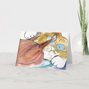 Cartes Pour Fêtes Annuelles Pawing la dinde, mauvais minou