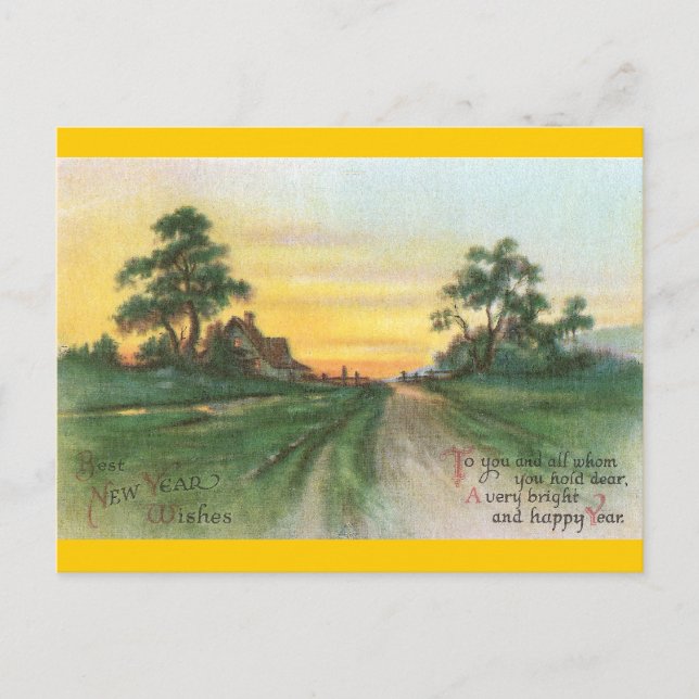 Cartes Pour Fêtes Annuelles Pays coucher de soleil voeux de nouvel an (Devant)