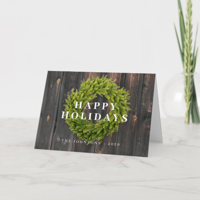 Cartes Pour Fêtes Annuelles Pays Couronne rustique Botanique Bois Noël (Devant)