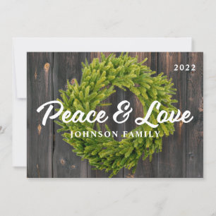 Cartes Pour Fêtes Annuelles Pays de paix et d'amour Pin rustique Wreath Wood