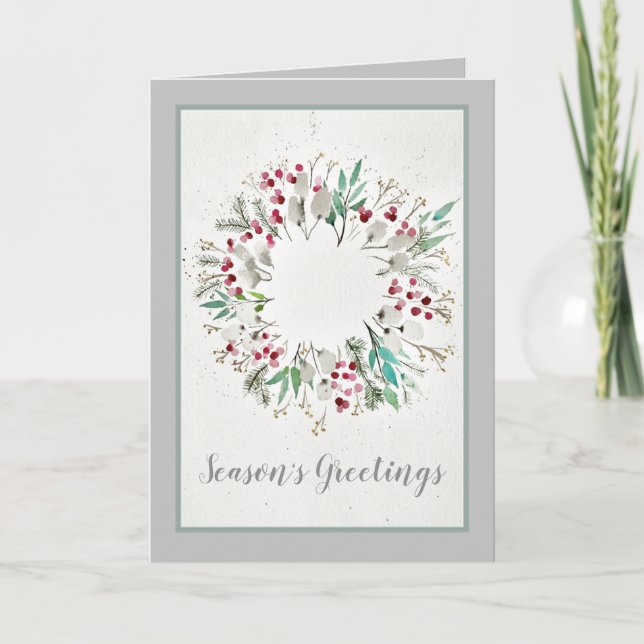 Cartes Pour Fêtes Annuelles Pays moderne Holly Pine Wreath Noël (Devant)