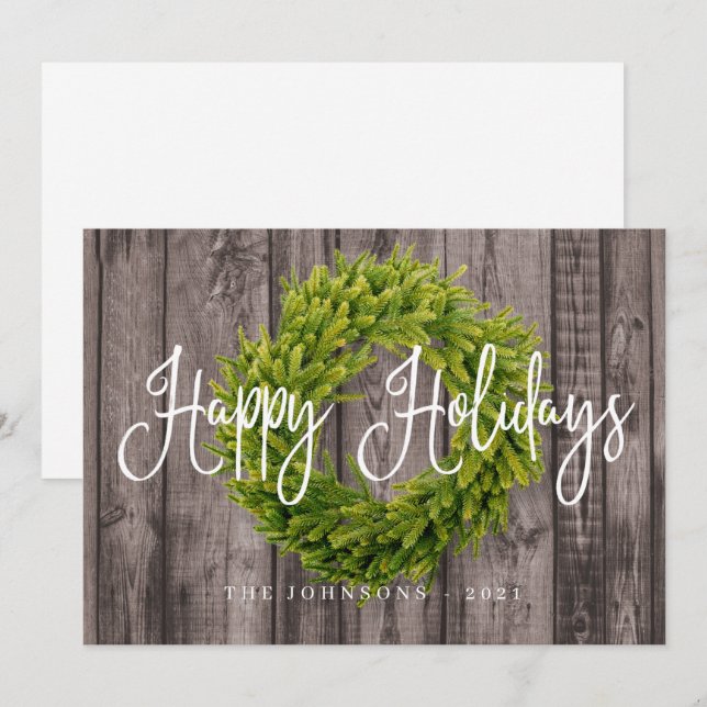 Cartes Pour Fêtes Annuelles Pays rustique Woodsy Botanique Wreath Noël (Devant / Derrière)