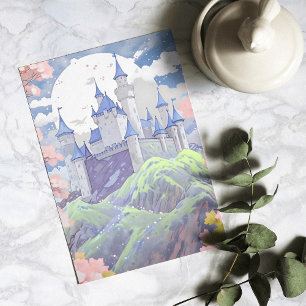 Cartes Pour Fêtes Annuelles Paysage aquarelle pastel de château de conte de fé