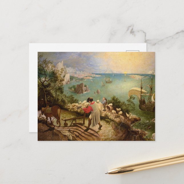 Cartes Pour Fêtes Annuelles Paysage avec la chute d'Icarus par P. Bruegel (Devant/Arrière en situation)