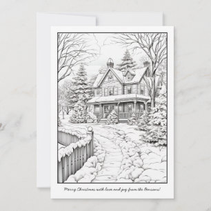Cartes Pour Fêtes Annuelles Paysage de cabane d'hiver Art de Noël Coloriage
