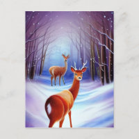 Paysage de Fairytale Neige avec Chasing Deer