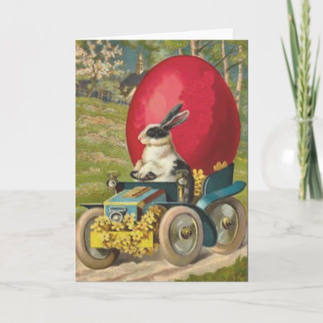 Cartes Pour Fêtes Annuelles Paysage de la voiture de lapin de Pâques (Devant)