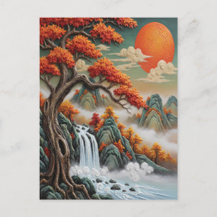 Cartes Pour Fêtes Annuelles Paysage de montagne automnal avec cascade