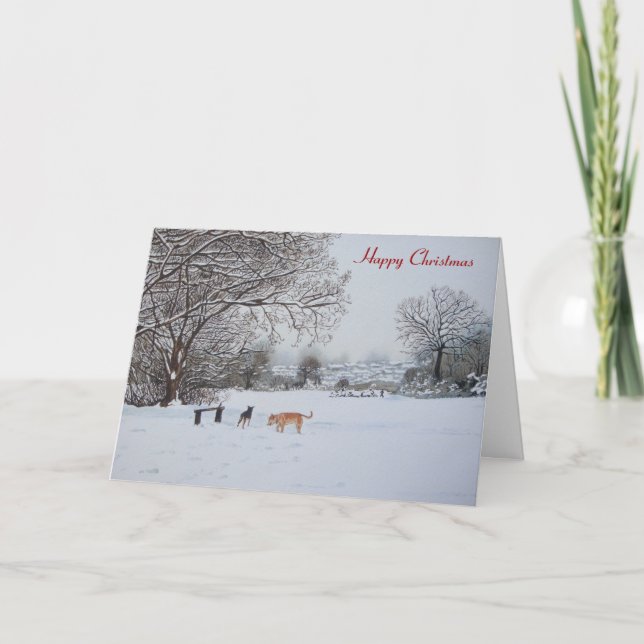 Cartes Pour Fêtes Annuelles paysage de neige de chien à chrismas (Devant)
