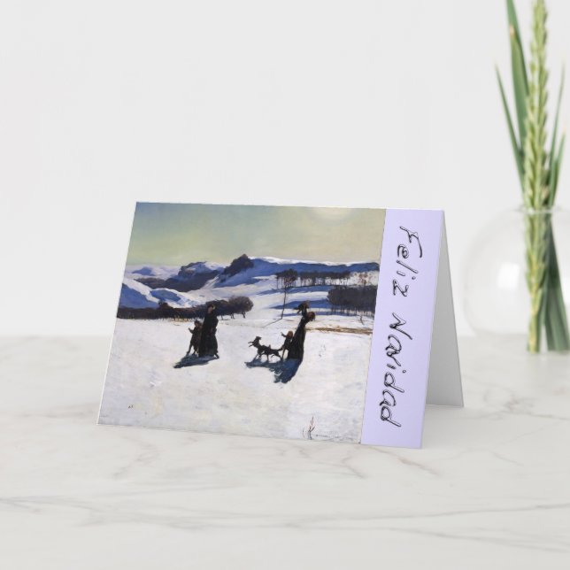 Cartes Pour Fêtes Annuelles Paysage de neige Feliz Navidad avec Lettres Chrome (Devant)