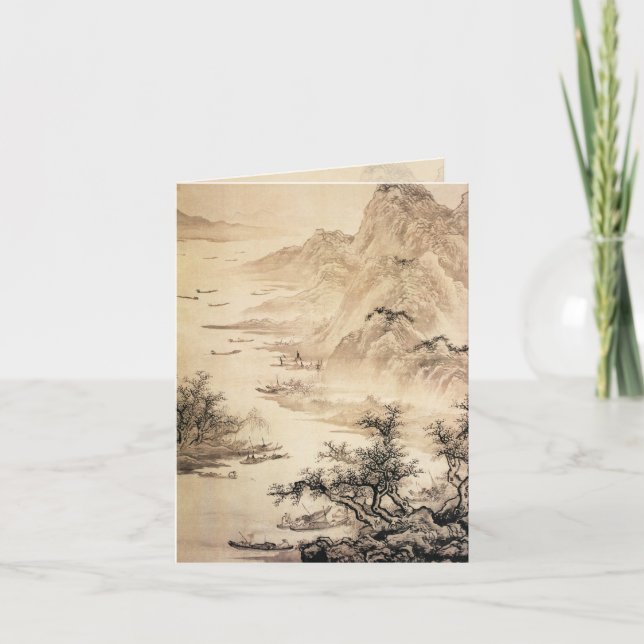 Cartes Pour Fêtes Annuelles Paysage de peinture de Sumi-e en Chine Vintage (Devant)